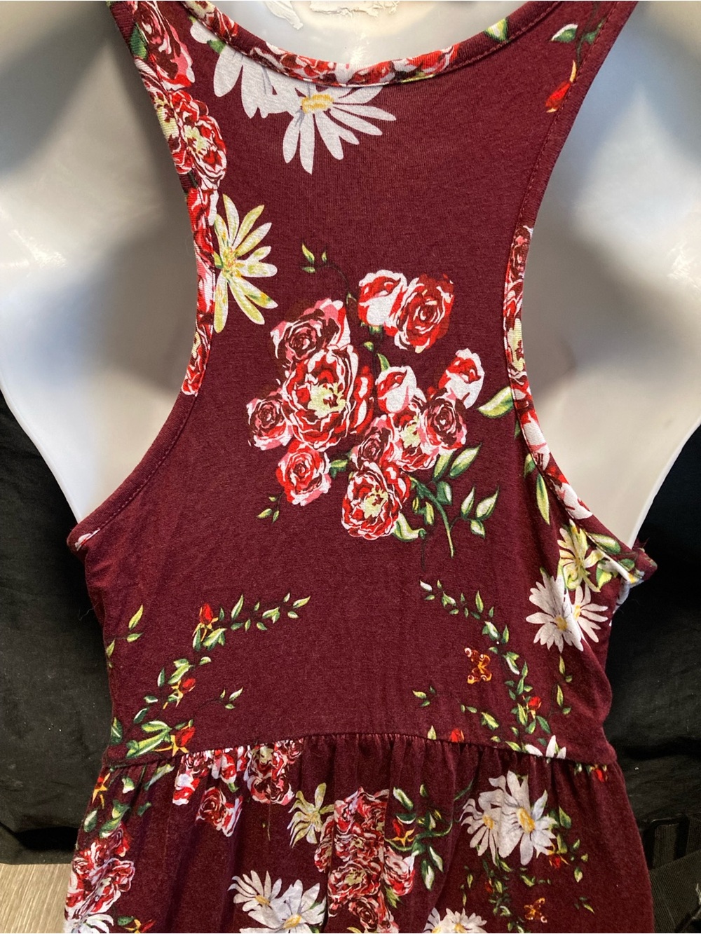 Unbranded Burgundy Floral Racerback Maxi Dress Size M